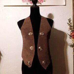 Brown SUADE Rodeo VEST with gold rose accents. Women's small-medium
